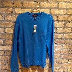 Chaps Blue Crewneck Sweater Knitted Texture